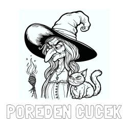 Online izdelana pobarvanka - Pobarvanka imena POREDEN CUCEK in pobarvanka zlobne stare čarovnice in mačke