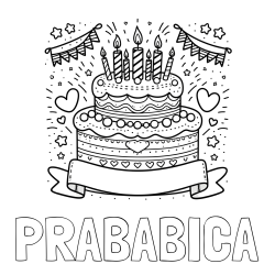 Online izdelana pobarvanka - Pobarvanka imena PRABABICA in pobarvanka velike torte za rojstni dan