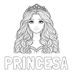 Online izdelana pobarvanka - Pobarvanka imena PRINCESA in pobarvanka ljubke princese z bujnimi lasmi