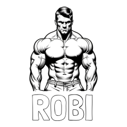 Online izdelana pobarvanka - Pobarvanka imena ROBI in pobarvanka bodybuilder-ja