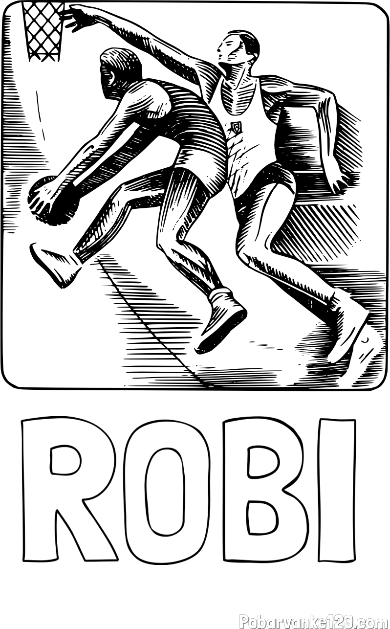 Pobarvanka imena ROBI in pobarvanka dveh košarkarjev med igro