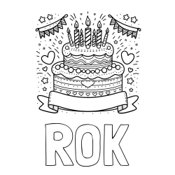 Online izdelana pobarvanka - Pobarvanka imena ROK in pobarvanka velike torte za rojstni dan