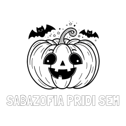 Online izdelana pobarvanka - Pobarvanka imena SABAZOFIA PRIDI SEM in pobarvanka nasmejane buče ter dveh netopirjev za noč čarovnic