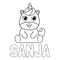 Online izdelana pobarvanka - Pobarvanka imena SANJA in pobarvanka čudovitega samoroga Unicorn