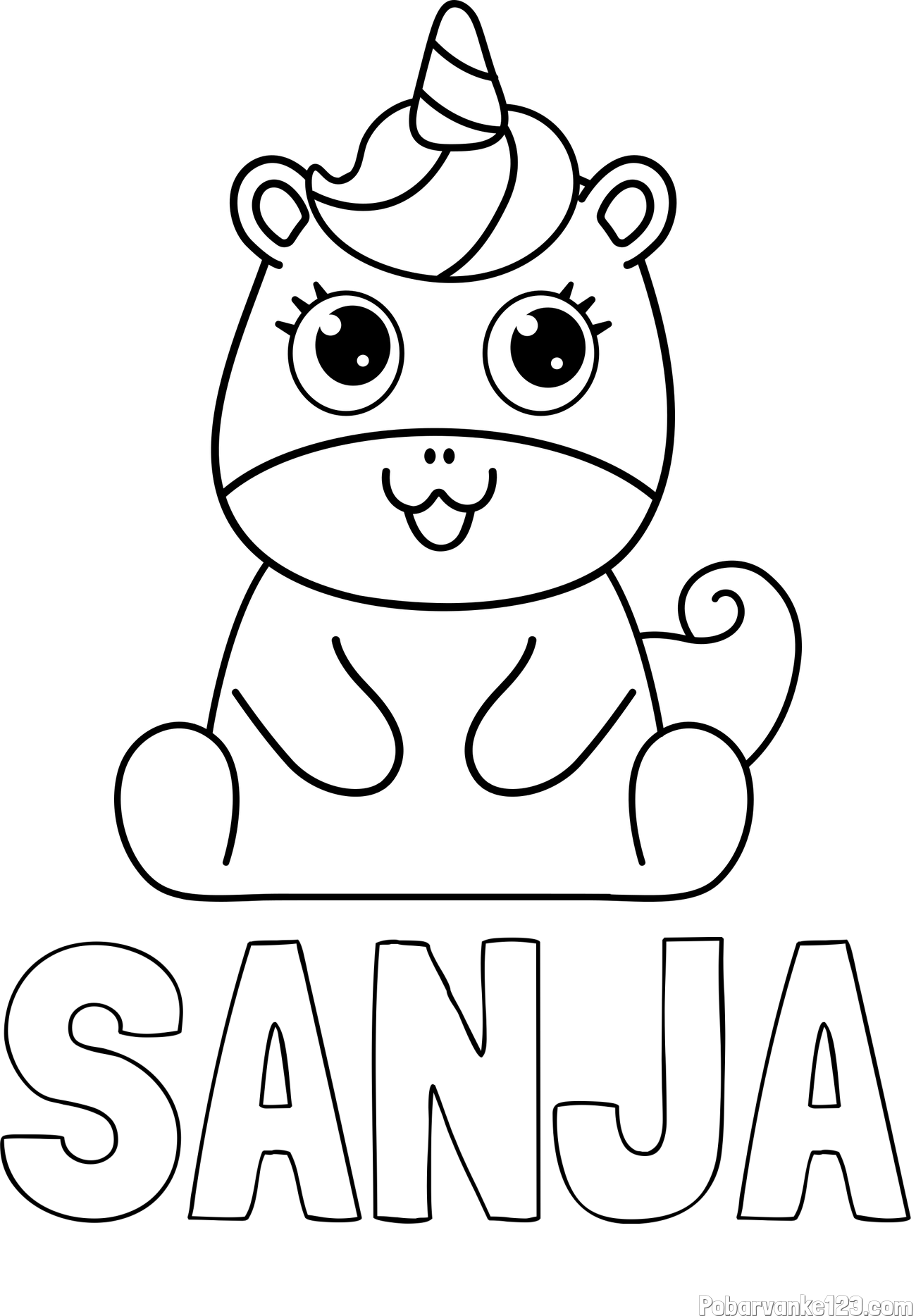 Pobarvanka imena SANJA in pobarvanka čudovitega samoroga Unicorn