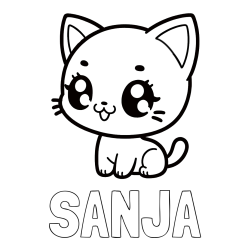 Online izdelana pobarvanka - Pobarvanka imena SANJA in pobarvnaka ljubke muce v anime slogu