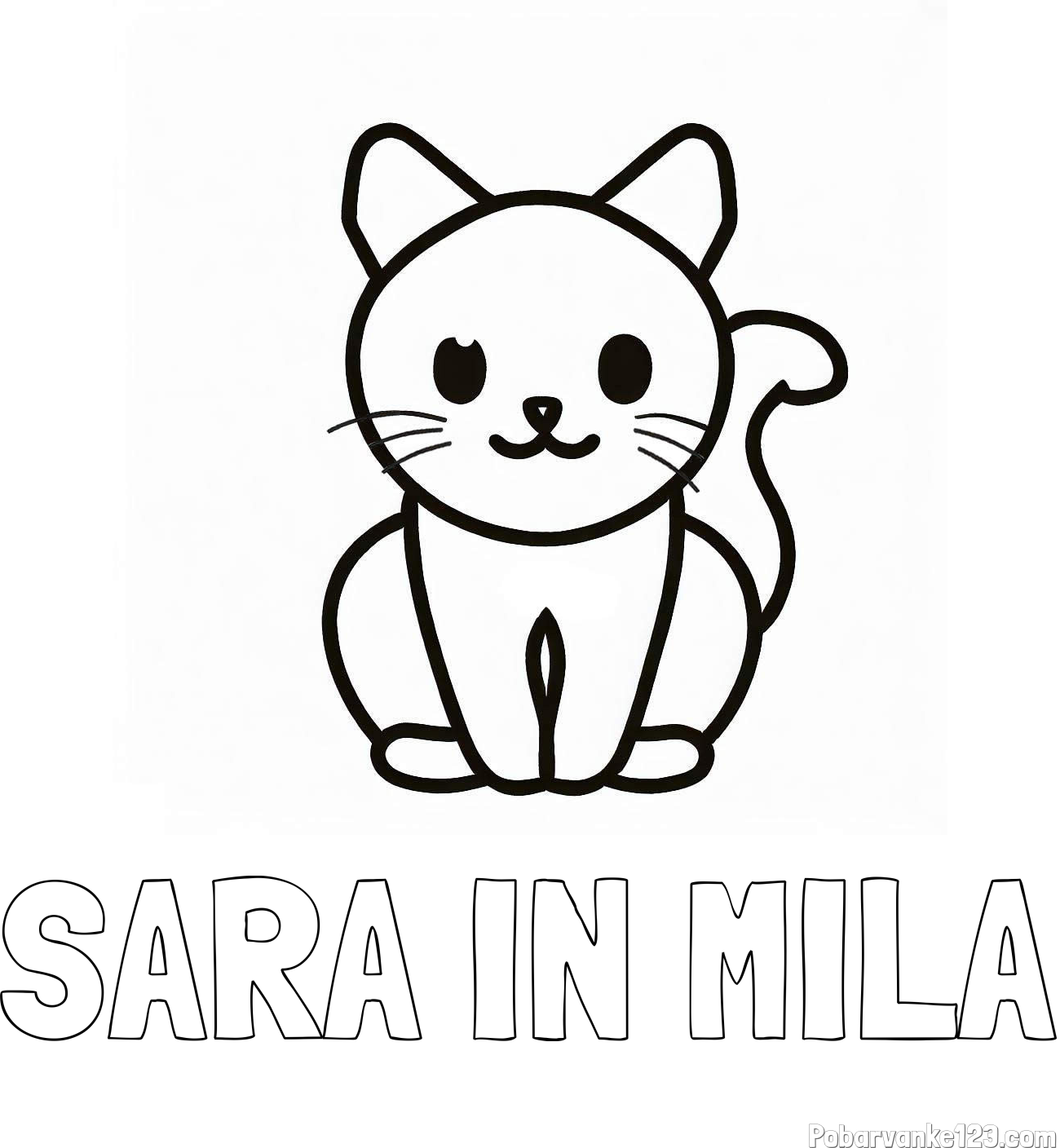 Pobarvanka imena SARA IN MILA in pobarvanka prikupne mucke