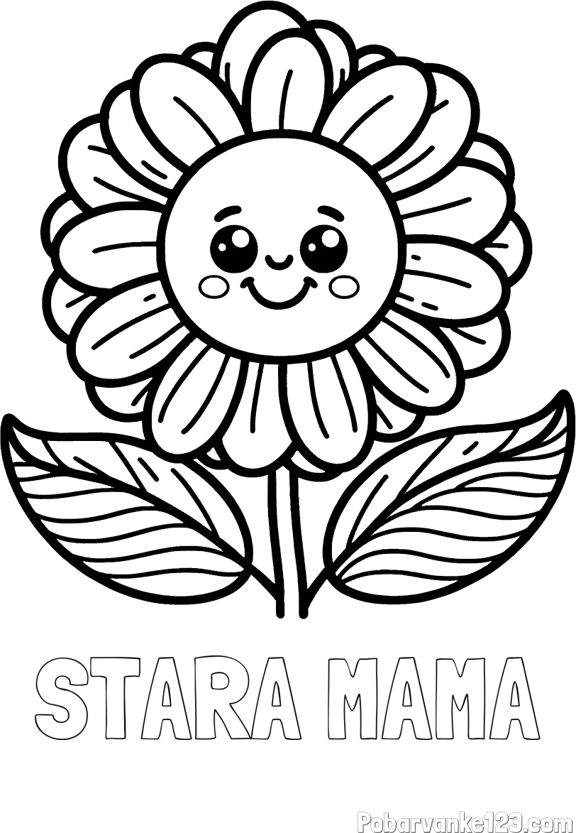 Pobarvanka imena STARA MAMA in pobarvanka ljubke in nasmejane rože