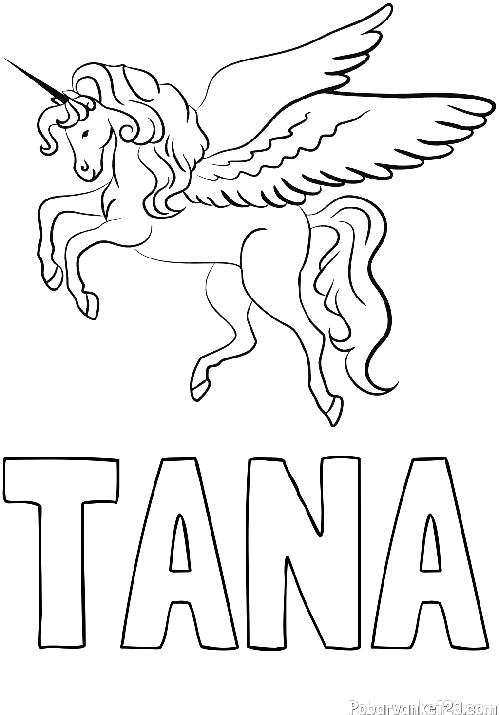 Pobarvanka imena TANA in lepa pobarvanka samoroga