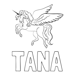 Online izdelana pobarvanka - Pobarvanka imena TANA in lepa pobarvanka samoroga