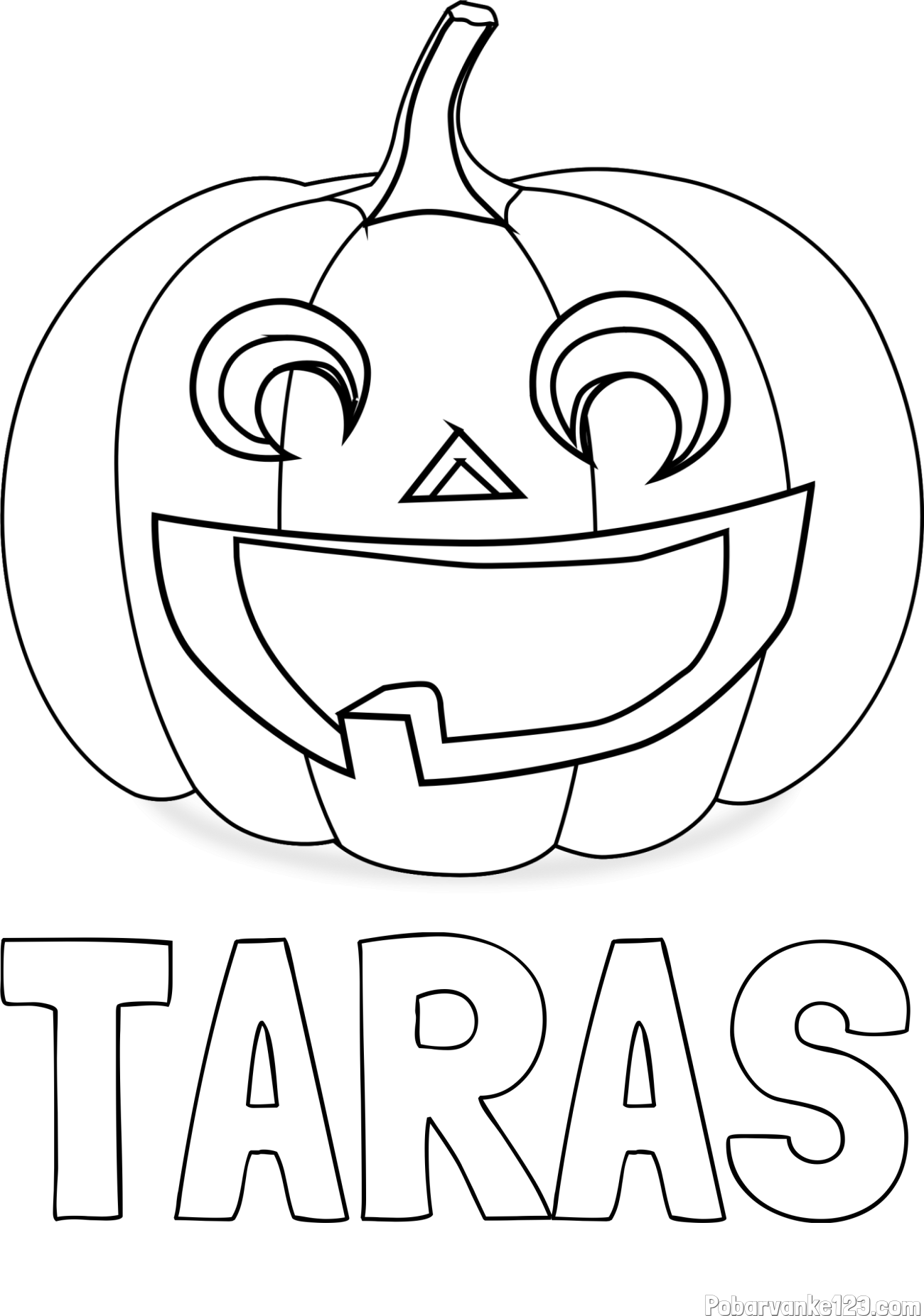 Pobarvanka imena TARAS in pobarvanka nasmejane buče za noč čarovnic