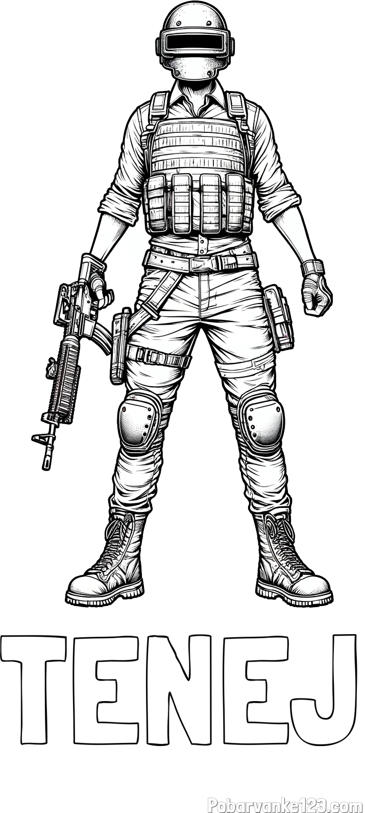 Pobarvanka imena TENEJ in PUBG pobarvanka glavnega junaka narisanega od spredaj