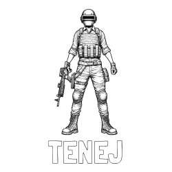 Online izdelana pobarvanka - Pobarvanka imena TENEJ in PUBG pobarvanka glavnega junaka narisanega od spredaj