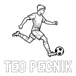 Online izdelana pobarvanka - Pobarvanka imena TEO PEČNIK in pobarvanka nogometaša v napadu