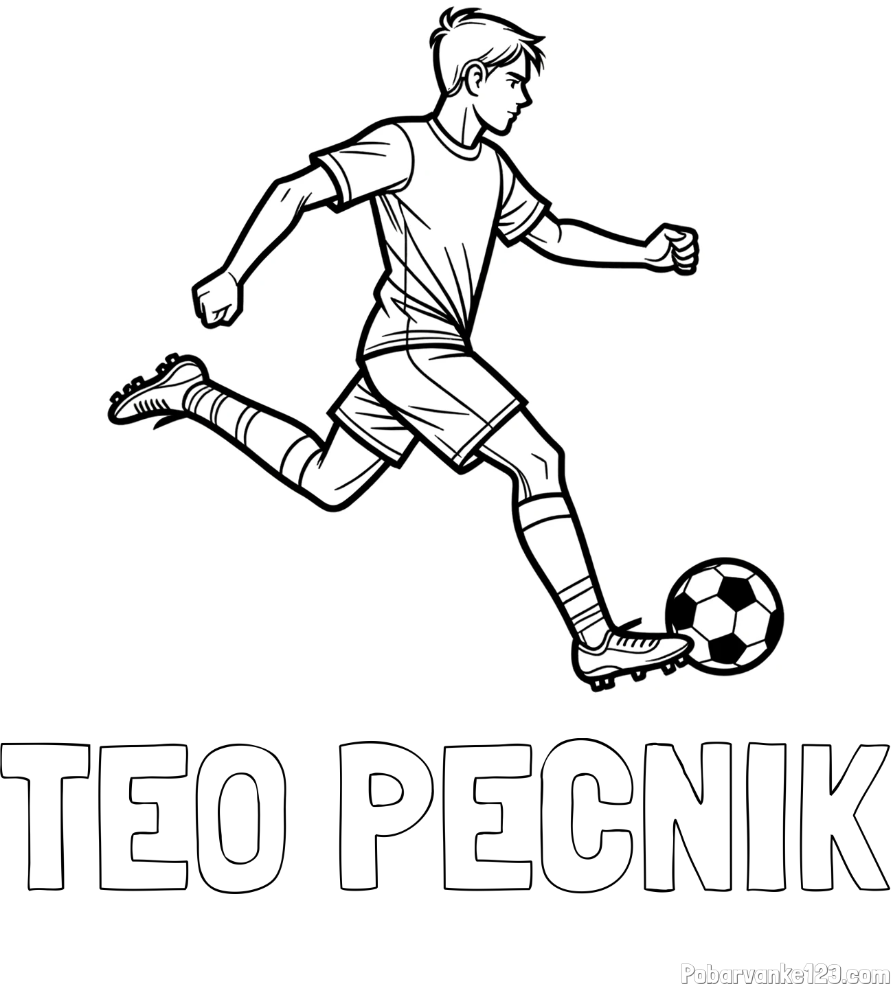 Pobarvanka imena TEO PEČNIK in pobarvanka nogometaša v napadu