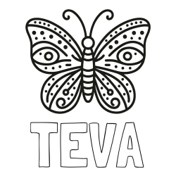 Online izdelana pobarvanka - Pobarvanka imena TEVA in preprosta pobarvanka metulja