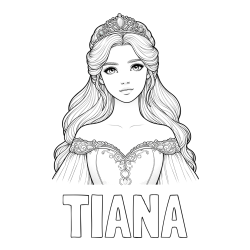 Online izdelana pobarvanka - Pobarvanka imena TIANA in pobarvanka realistične princese