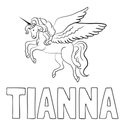 Online izdelana pobarvanka - Pobarvanka imena TIANNA in lepa pobarvanka samoroga