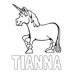 Online izdelana pobarvanka - Pobarvanka imena TIANNA in pobarvanka veselega samoroga