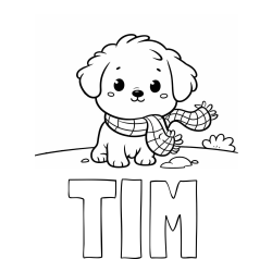 Online izdelana pobarvanka - Pobarvanka imena TIM in pobarvanka prikupnega psička