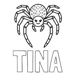 Online izdelana pobarvanka - Pobarvanka imena TINA in pobarvanka veselega pajka