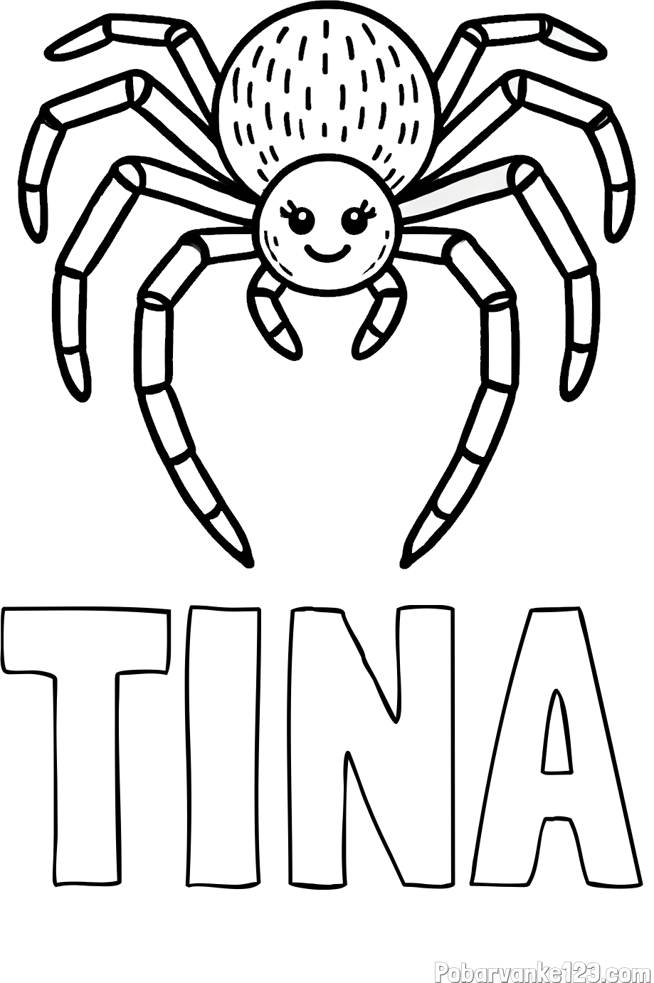 Pobarvanka imena TINA in pobarvanka veselega pajka