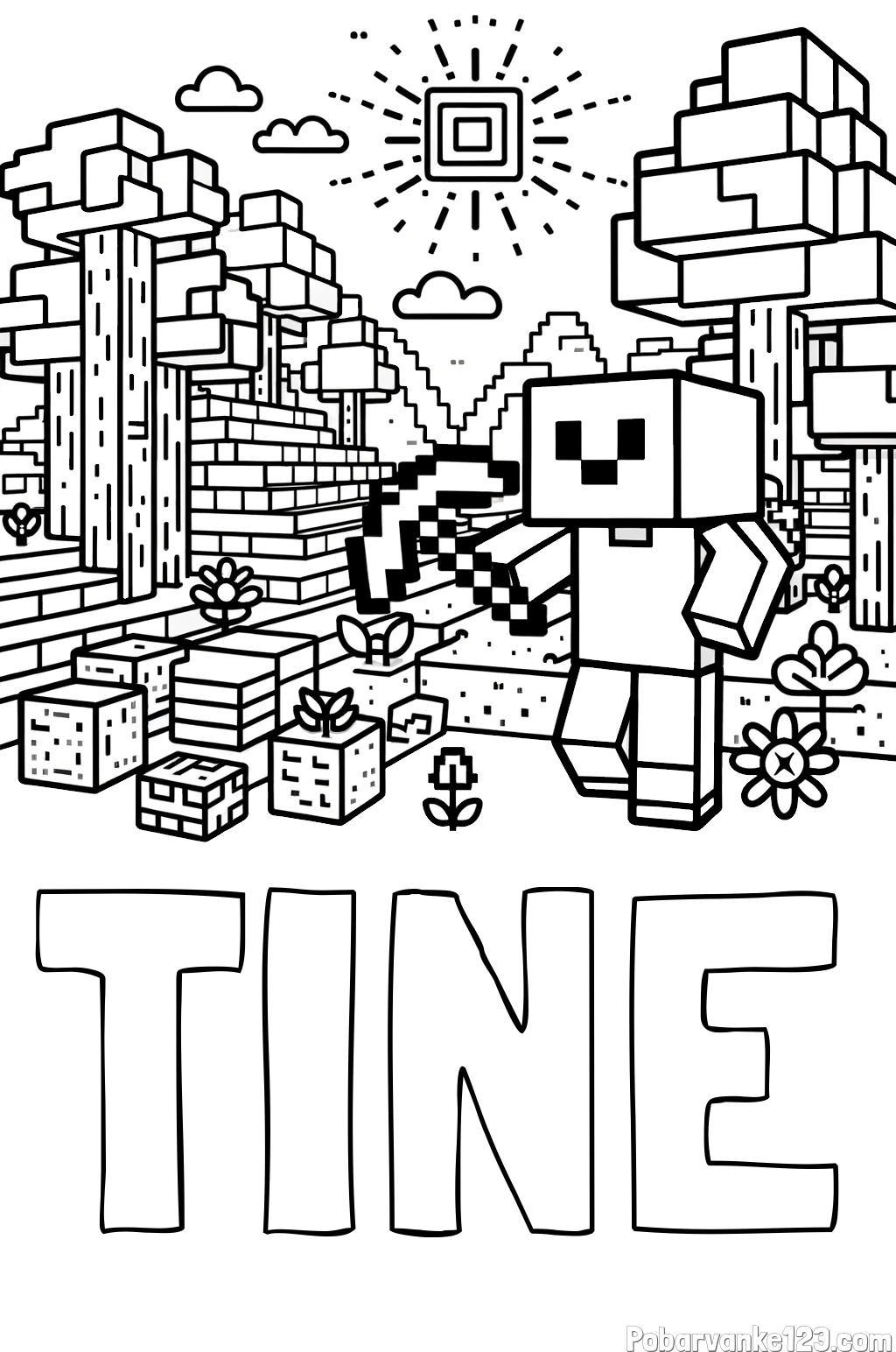 Pobarvanka imena TINE in pobarvanka Minecraft sveta