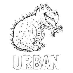 Online izdelana pobarvanka - Pobarvanka imena URBAN in pobarvanka veselega dinozavra