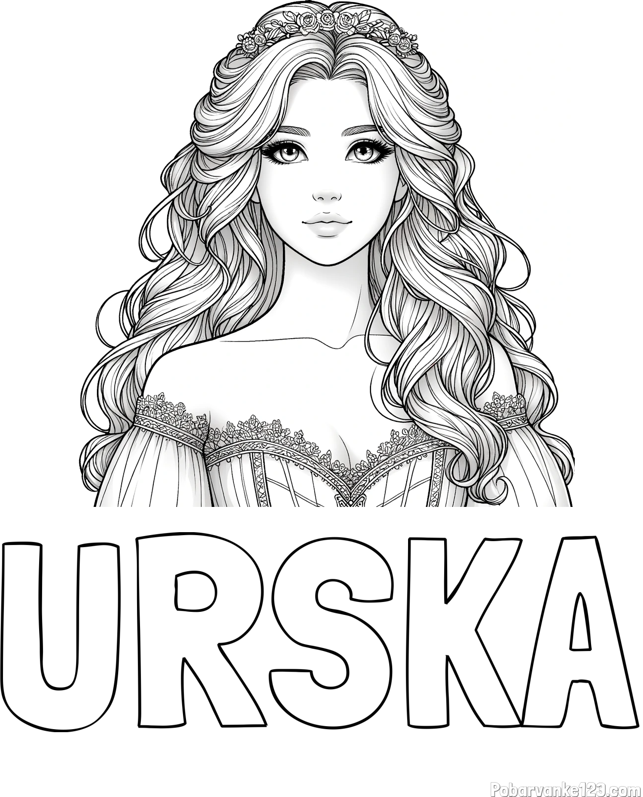 Pobarvanka imena URŠKA in pobarvanka lepe princese