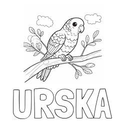 Online izdelana pobarvanka - Pobarvanka imena URŠKA in pobarvanka ljubkega kanarčka na veji