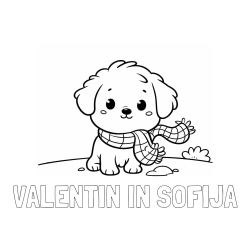 Online izdelana pobarvanka - Pobarvanka imena VALENTIN IN SOFIJA in pobarvanka prikupnega psička