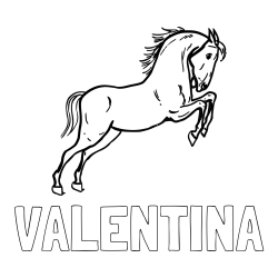 Online izdelana pobarvanka - Pobarvanka imena VALENTINA in pobarvanka konja v skoku