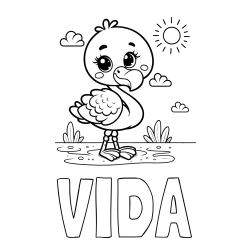 Online izdelana pobarvanka - Pobarvanka imena VIDA in pobarvanka ljubkega flaminga