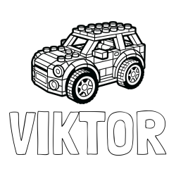 Online izdelana pobarvanka - Pobarvanka imena VIKTOR in pobarvanka avtomobila sestavljenega iz LEGO kock