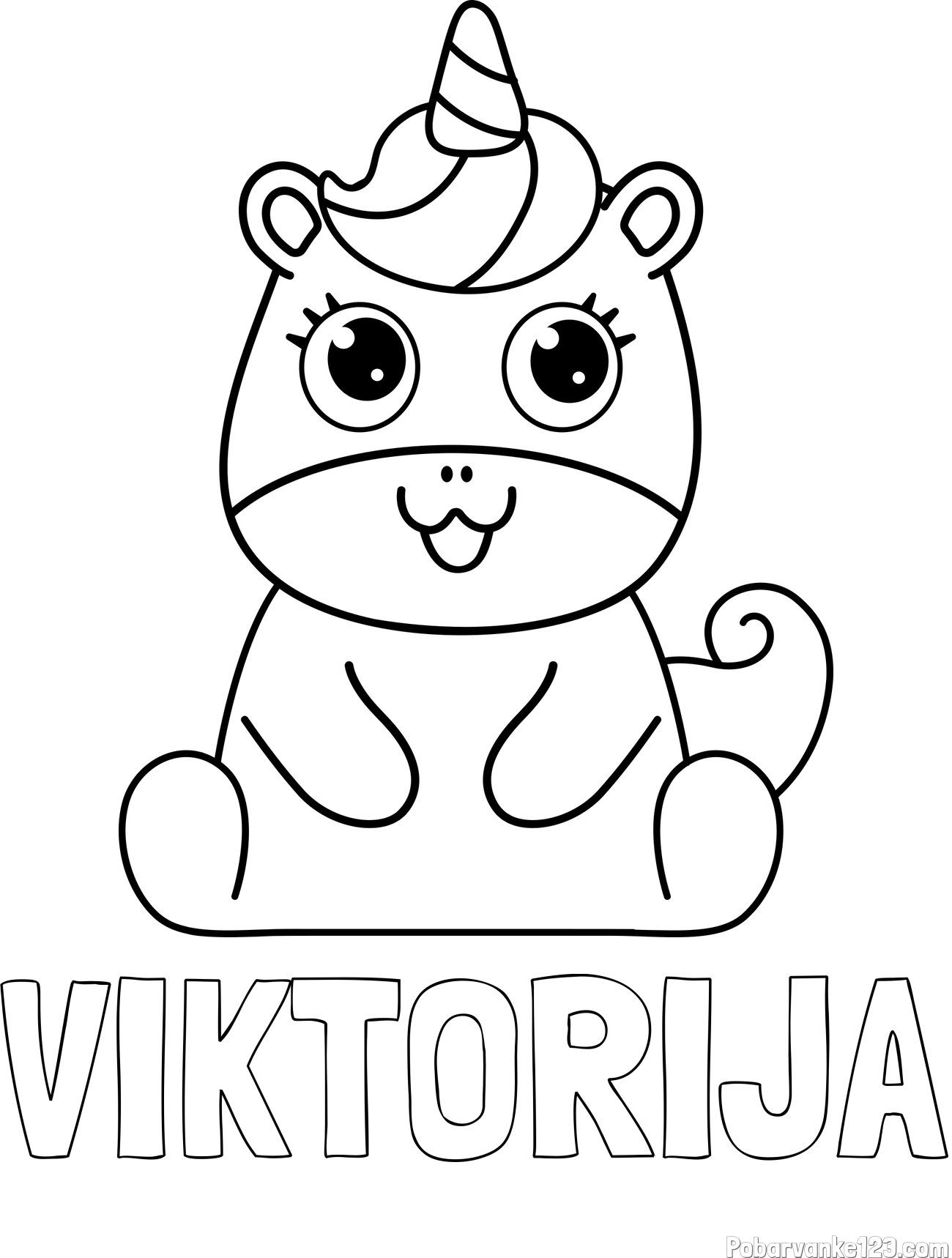 Pobarvanka imena VIKTORIJA in pobarvanka čudovitega samoroga Unicorn