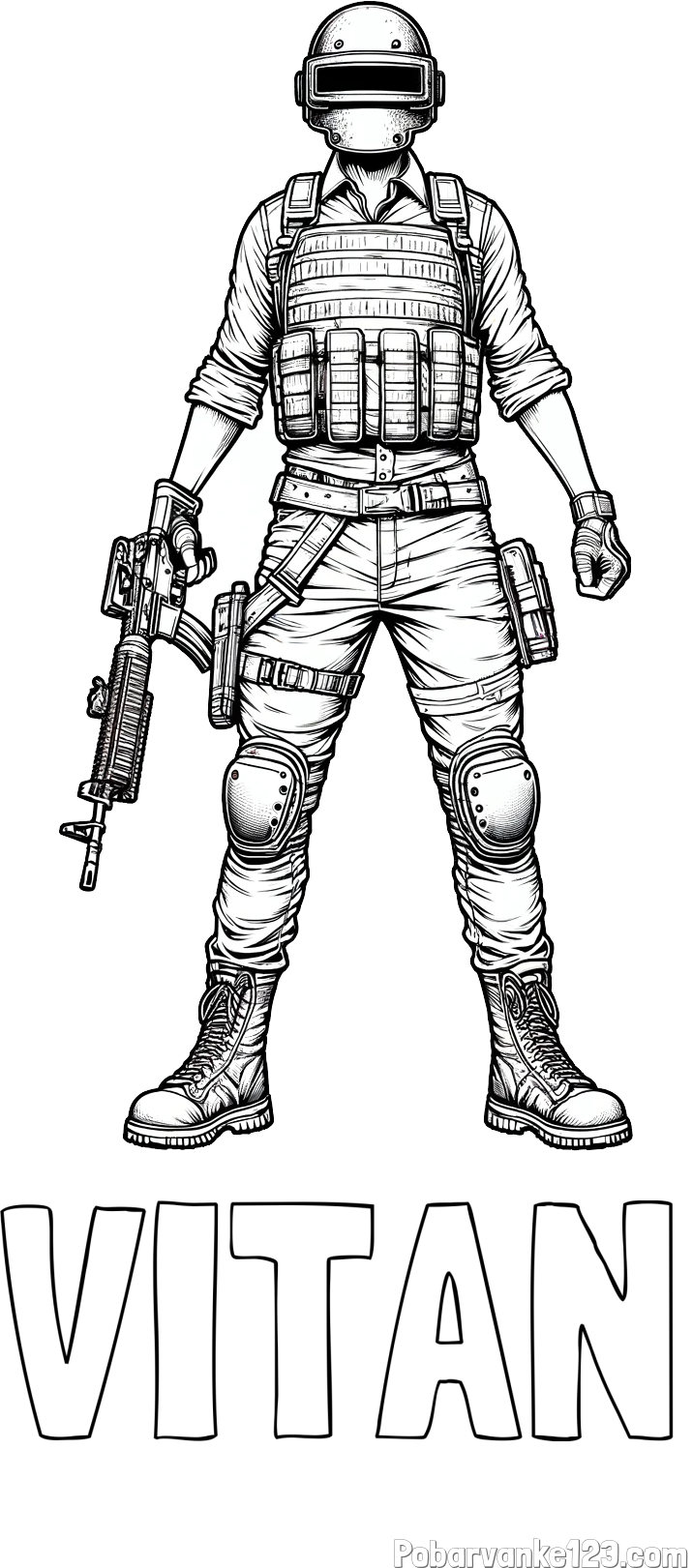 Pobarvanka imena VITAN in PUBG pobarvanka glavnega junaka narisanega od spredaj