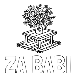 Online izdelana pobarvanka - Pobarvanka imena ZA BABI in pobarvanka šopka rož na mizi