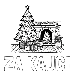 Online izdelana pobarvanka - Pobarvanka imena ZA KAJČI in pobarvanka božične noči z božično smrečico, darili ter kaminom