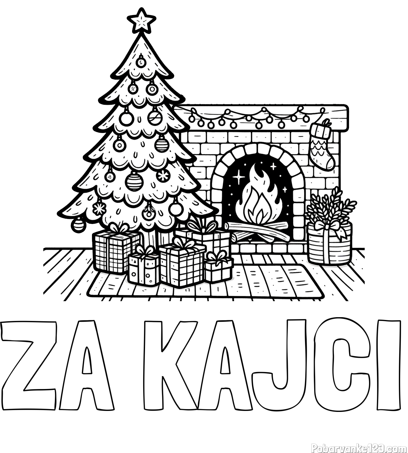 Pobarvanka imena ZA KAJČI in pobarvanka božične noči z božično smrečico, darili ter kaminom