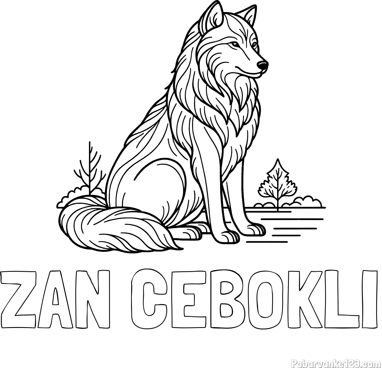 Pobarvanka imena ŽAN ČEBOKLI in pobarvanka sedečega volka