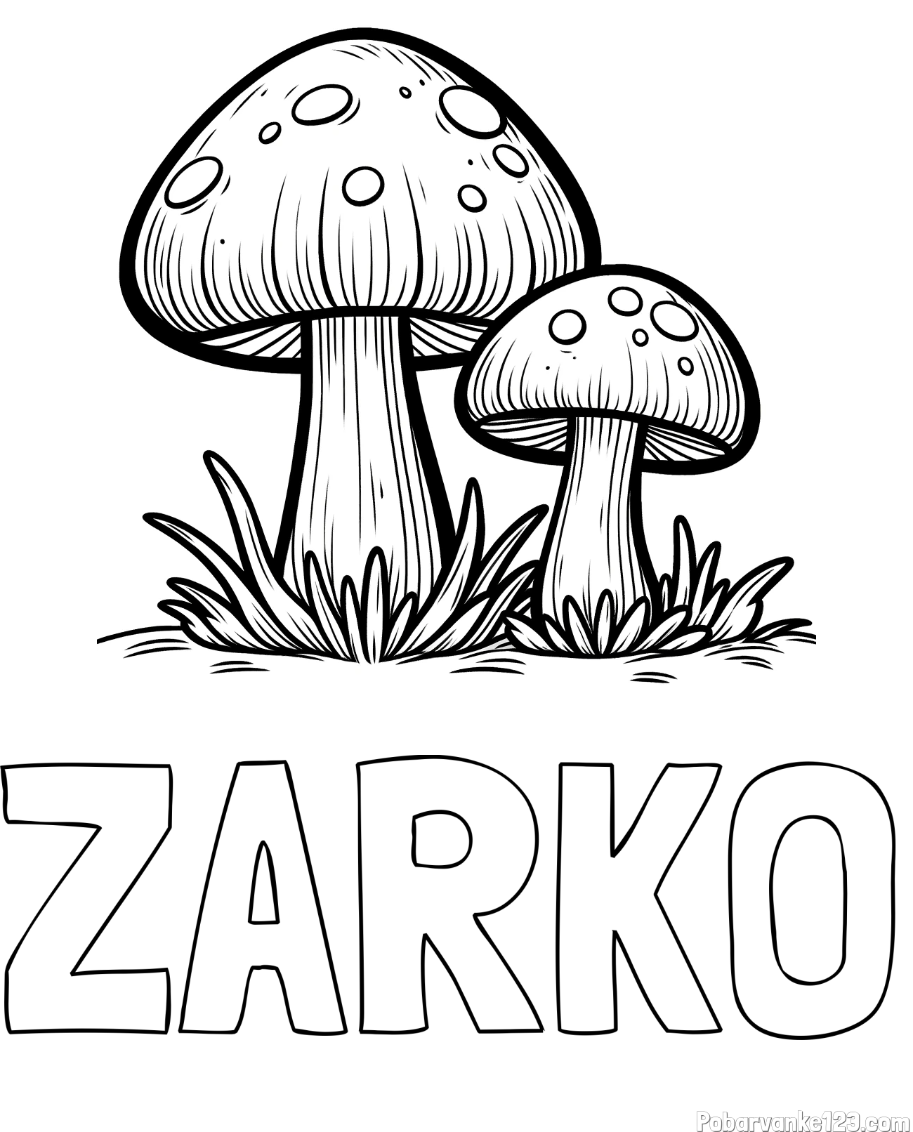 Pobarvanka imena ŽARKO in pobarvanka dveh gob