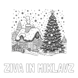 Online izdelana pobarvanka - Pobarvanka imena ŽIVA IN MIKLAVŽ in pobarvanka zasnežene hiške na božično noč