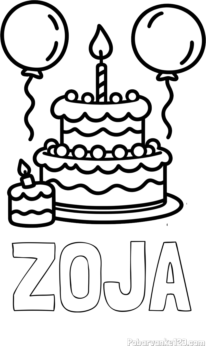 Pobarvanka imena ZOJA in pobarvanka velike rojstnodnevne torte
