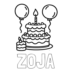 Online izdelana pobarvanka - Pobarvanka imena ZOJA in pobarvanka velike rojstnodnevne torte