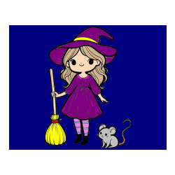 Pobarvana pobarvanka - Pobarvanka čarovnice z metlo in miško