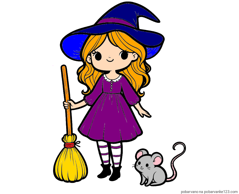 POBARVANA POBARVANKA - Pobarvanka čarovnice z metlo in miško