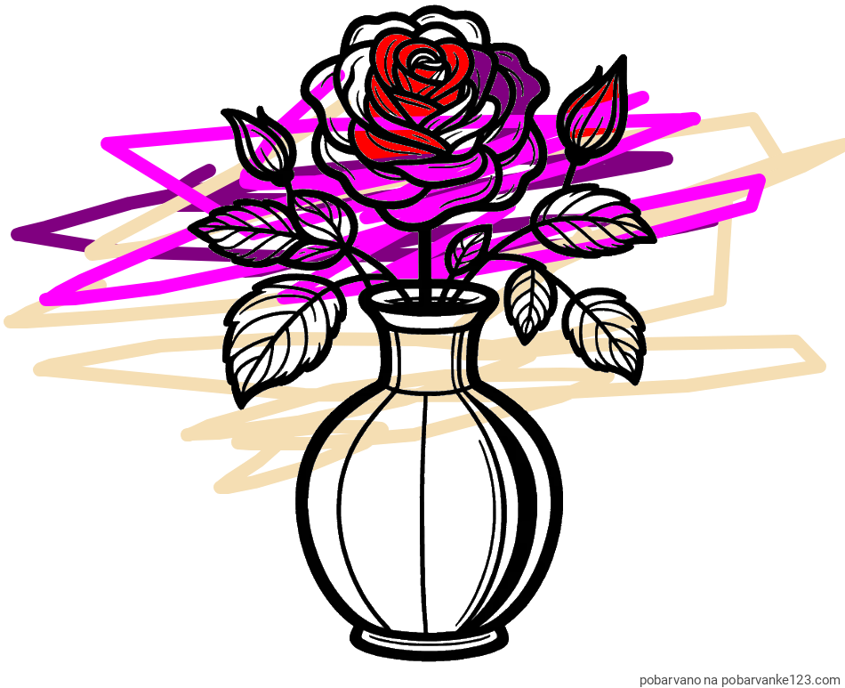 POBARVANA POBARVANKA - Pobarvanka čudovite vrtnice v vazi