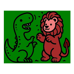 Pobarvana pobarvanka - Pobarvanka dinozavra, ki napada leva
