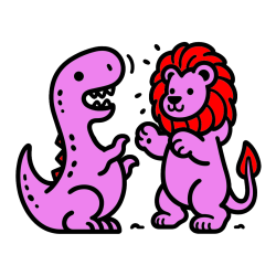 Pobarvana pobarvanka - Pobarvanka dinozavra, ki napada leva