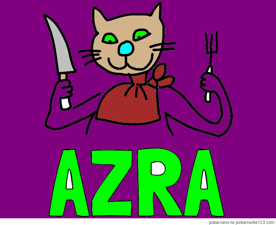POBARVANA POBARVANKA - Pobarvanka imena AZRA in pobarvanka mačke pri kosilu